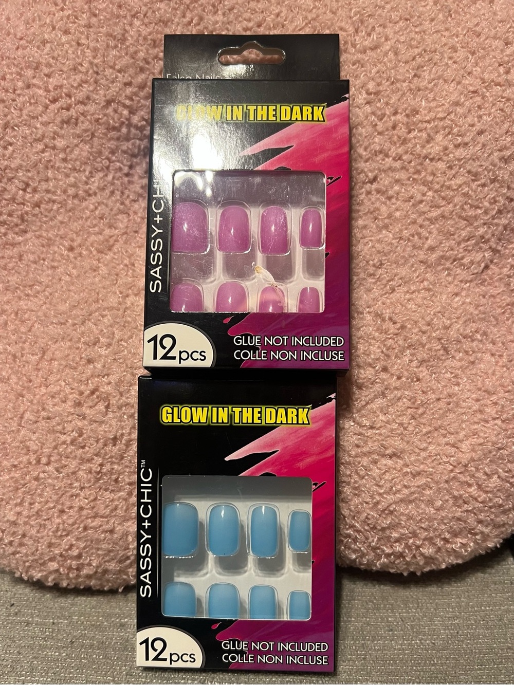 Glow-In-The-Dark Press-On Nails - Pink & Blue (12 pcs each)